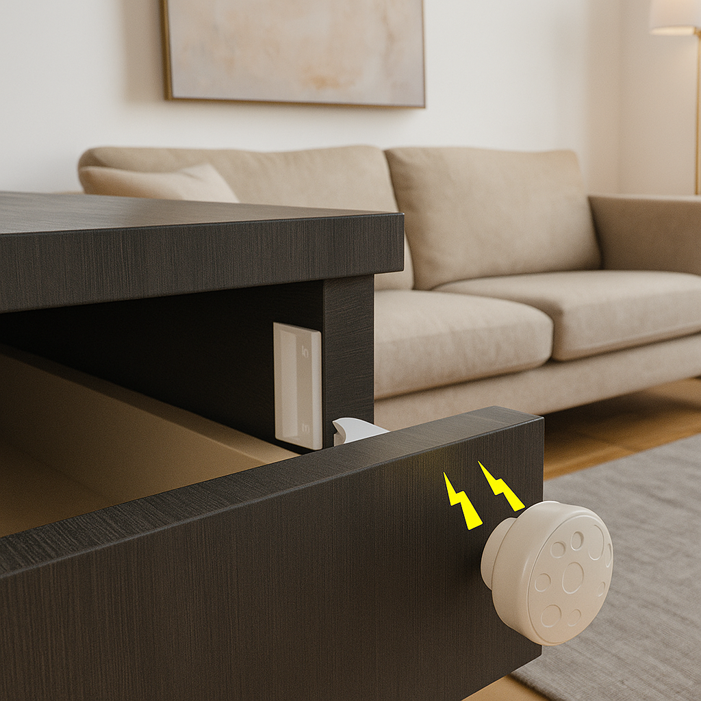 Magnetic child proofing cabinet and door lock set