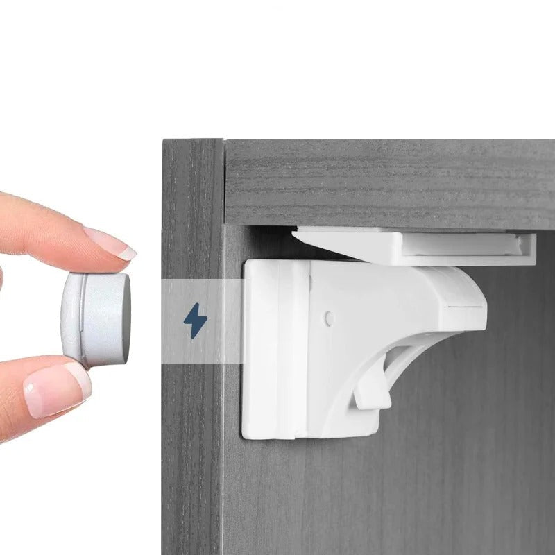 Magnetic child proofing cabinet and door lock set